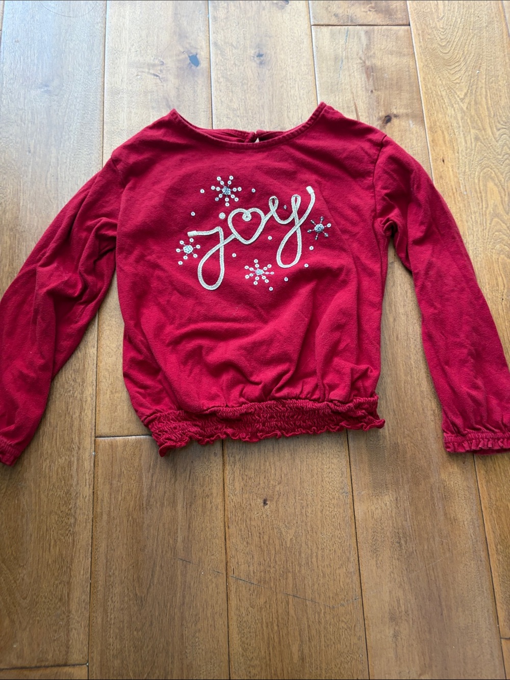 Carter's Red Long-Sleeve 'Joy' Top with Silver Accents fits like a 6